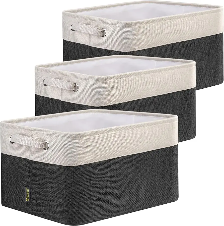 

3 Pack Fabric Storage Bins for Shelves, Linen Storage Baskets for Organizing, Decorative Closet Bins for Clothes, Home (Black, 1