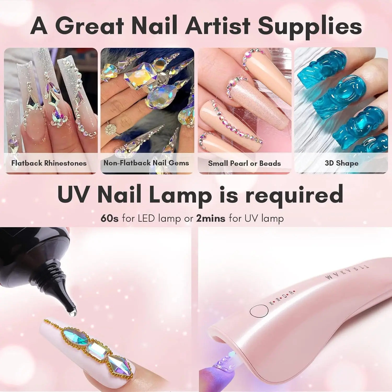 Makartt Nail Rhinestone Glue with 3D Nail Gel Kit, Nail Charm Glue Super Strong Gel Nail Glue for Nail, 3D Sculpting Gel