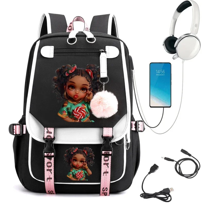 

Beautiful Afro Girl Print Girls Backpack Cute School Bags for Student Teens Girls Bookbag Laptop Backpack Usb Charging Mochila