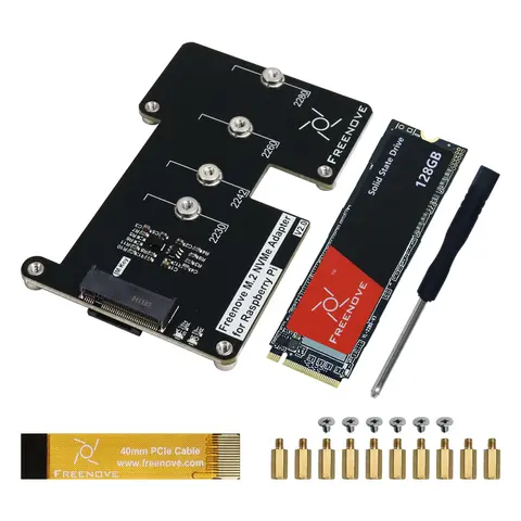 Freenove M.2 NVMe Adapter V2 for Raspberry Pi 5 with 128GB 256GB 512GB SSD, M.2 HAT Add-on Board, PCIe 2.0 3.0, 800MB/s
