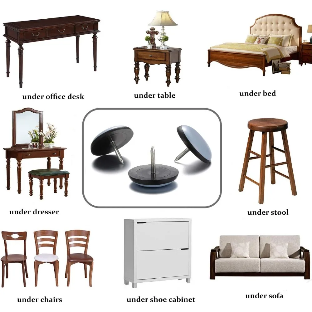 Deslizadores para muebles con clavos de 1 " (paquete de 24): deslizadores para sillas Furnigear de alta resistencia de PTFE (teflón), deslizadores para mudanzas de muebles de madera