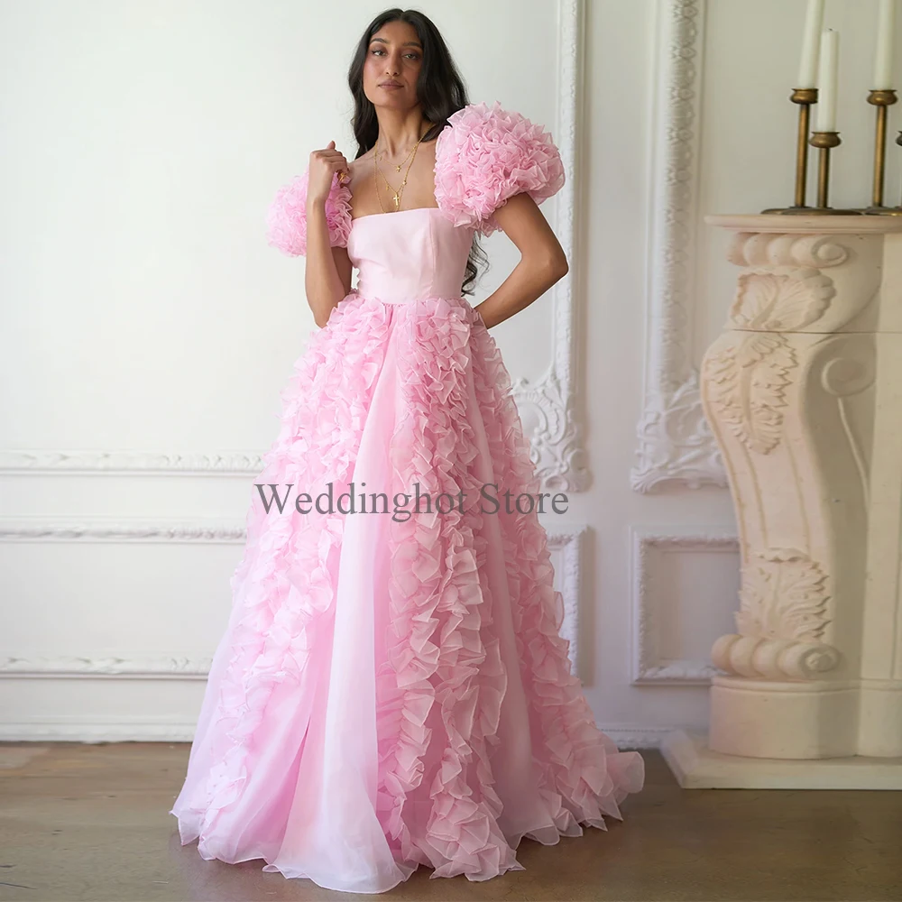 Sweettie – robe de bal de forme trapèze, tenue de soirée formelle, Vintage, manches bouffantes, rose, col carré, à volants, dos nu, 2022