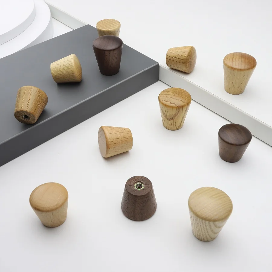 Image of Nordic Runde Griff Natürliche Holz Schrank Schublade Kleiderschrank Knöpfe Für Schrank Schublade Griff Möbel Hardware