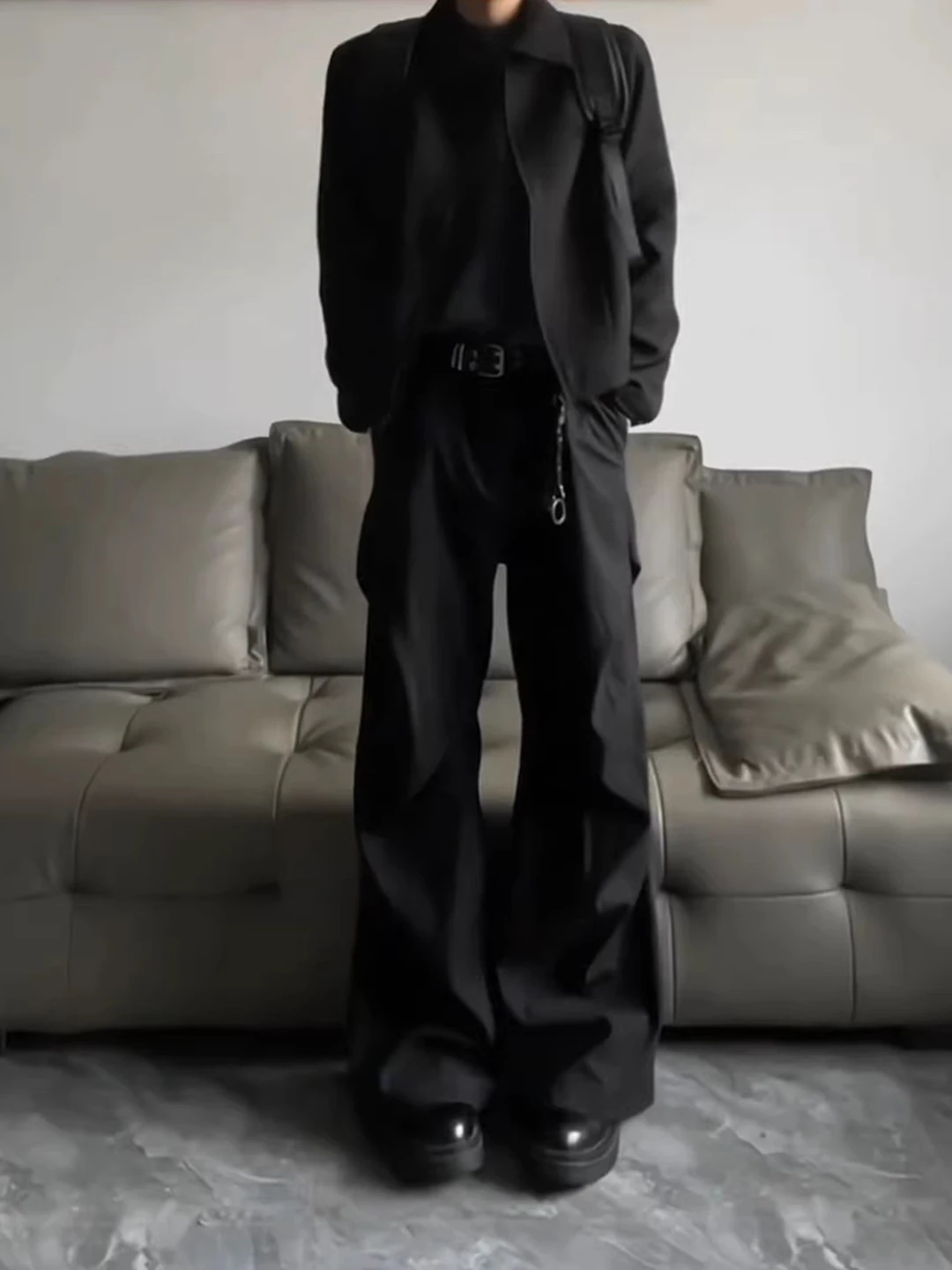 Cleanfit Men's Spring Bla Workwear Wide Leg Pants Pleated Micro Flared Knife  Casual Trousers Straight Cut Loose Fit