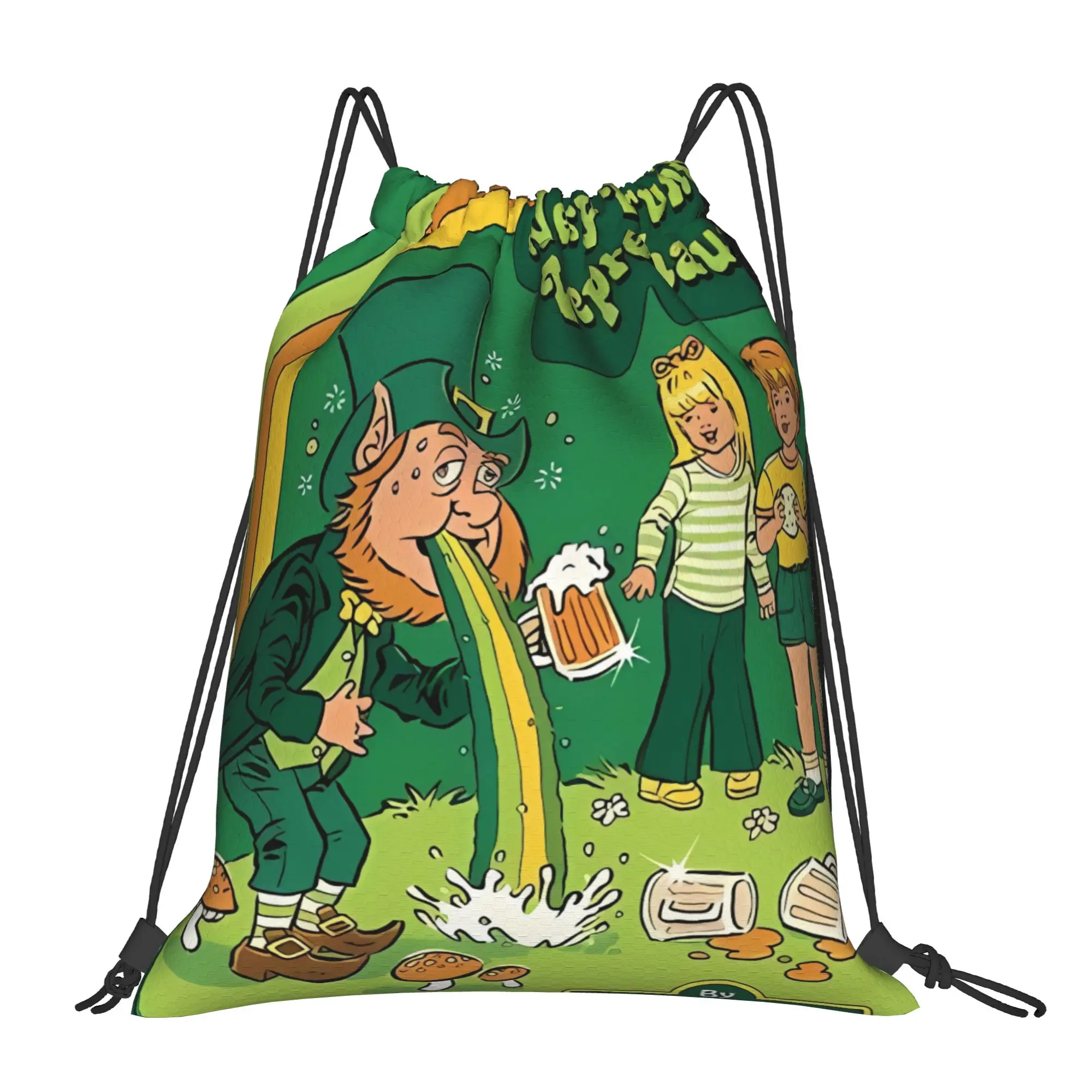 St Patricks Day The Very Drunk Leprechaun Portable Hiking Riding Gym Drawstring Storage Sporty Backpacks
