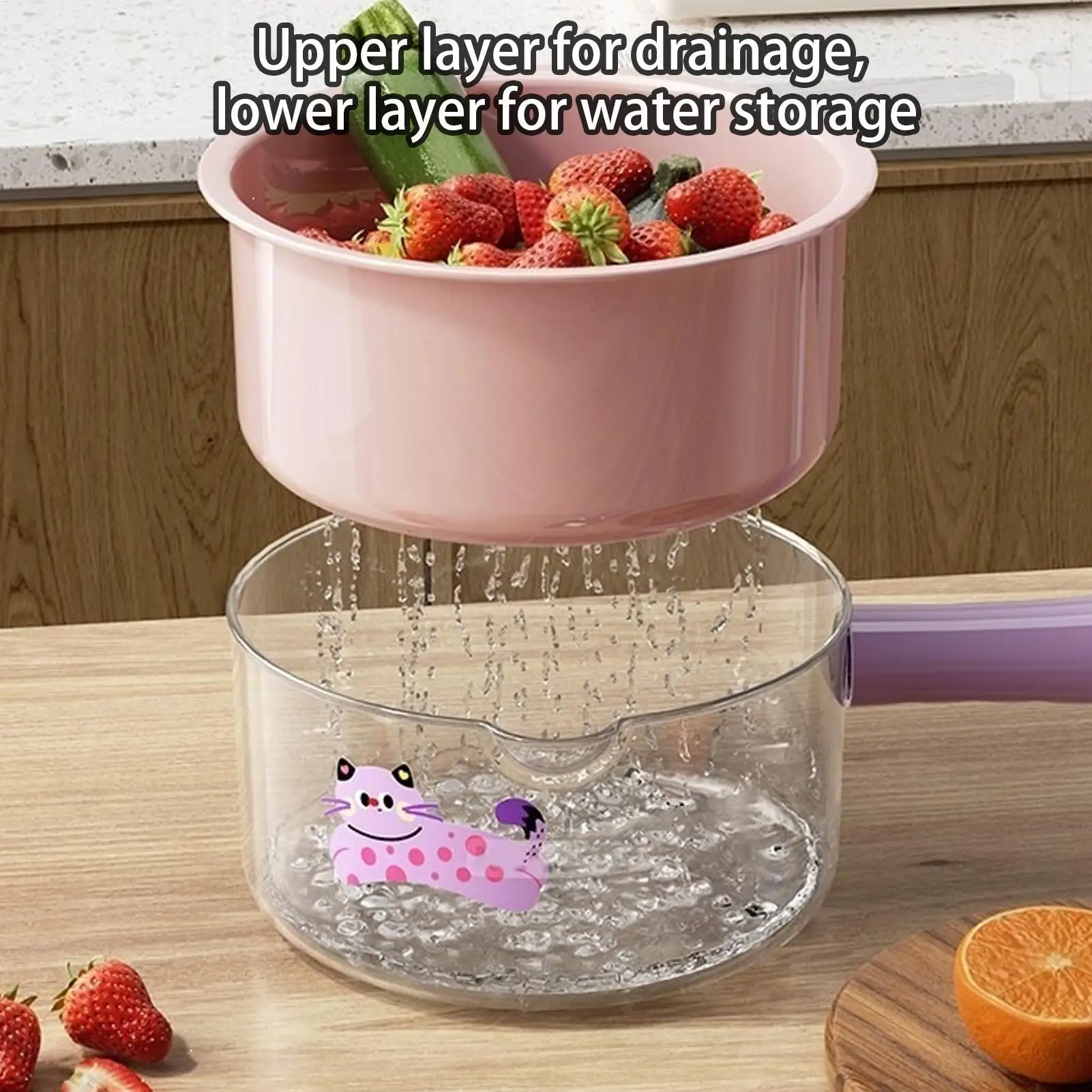 Fruit Washing Bowl With Strainer 2 Layer Double Basket Colander Handle Large Capacity For Vegetables Pasta Berries Kitchen Sink view 2