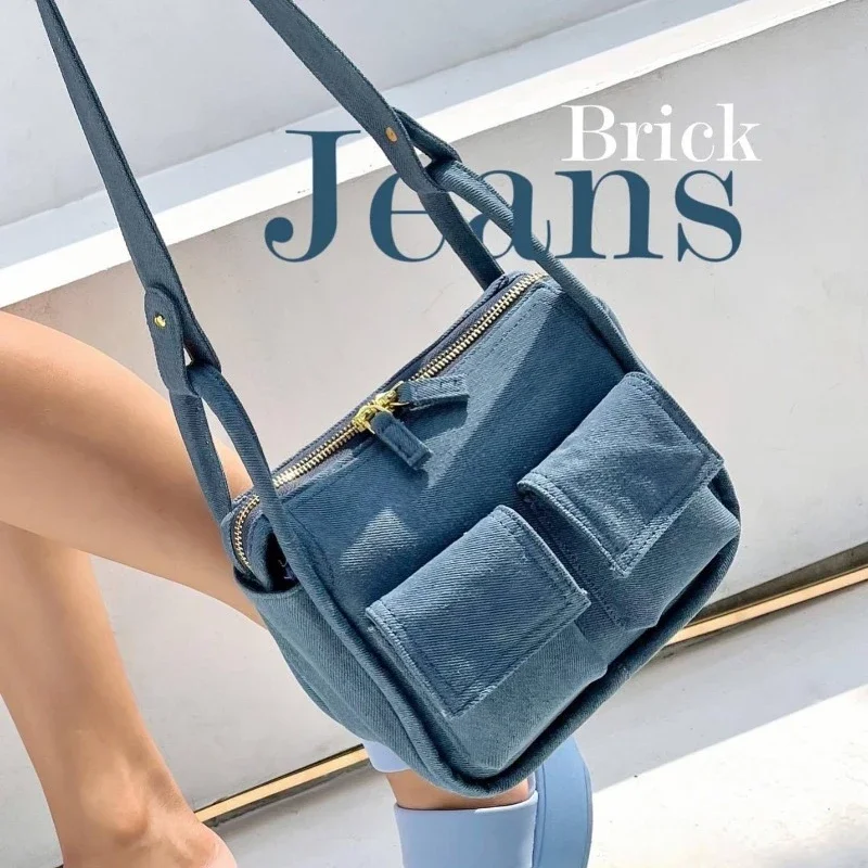 Women Cross Body Messenger Bag Hopo Shoulder Desinger Patch Pocket Bag Denim Hand Bag Jeans Fabric Bag