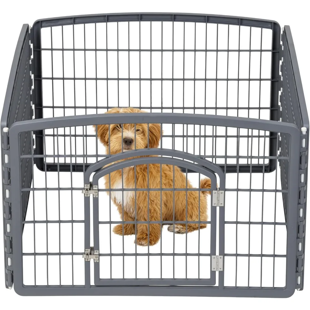 

24" 4-Panel Pet Playpen with Door for Small to Medium Dogs, Easy Assemble, Durable Plastic, Gray