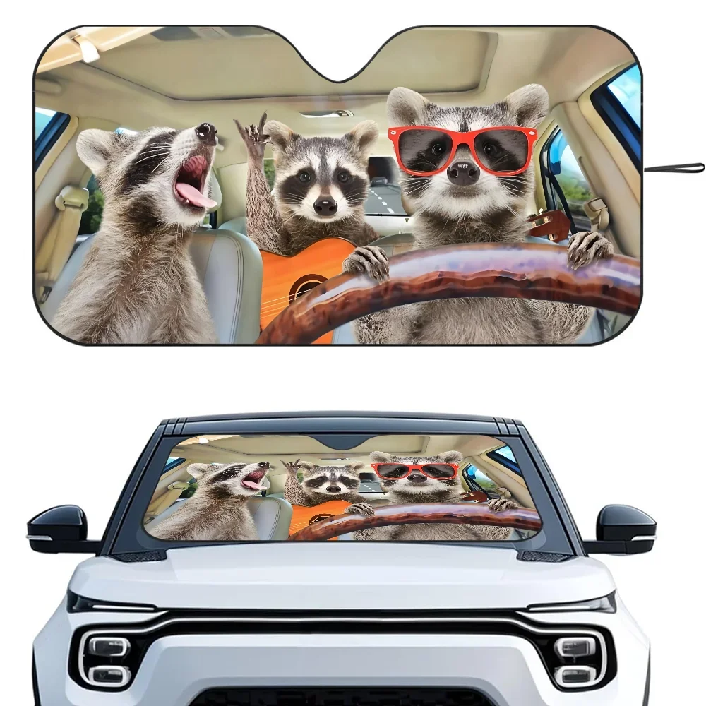 

Funny Raccoons Animals Car SunShade Heat-insulating Aluminum Film Windshield Sunshades UV Rays Blocks Car Sun Visor Protector