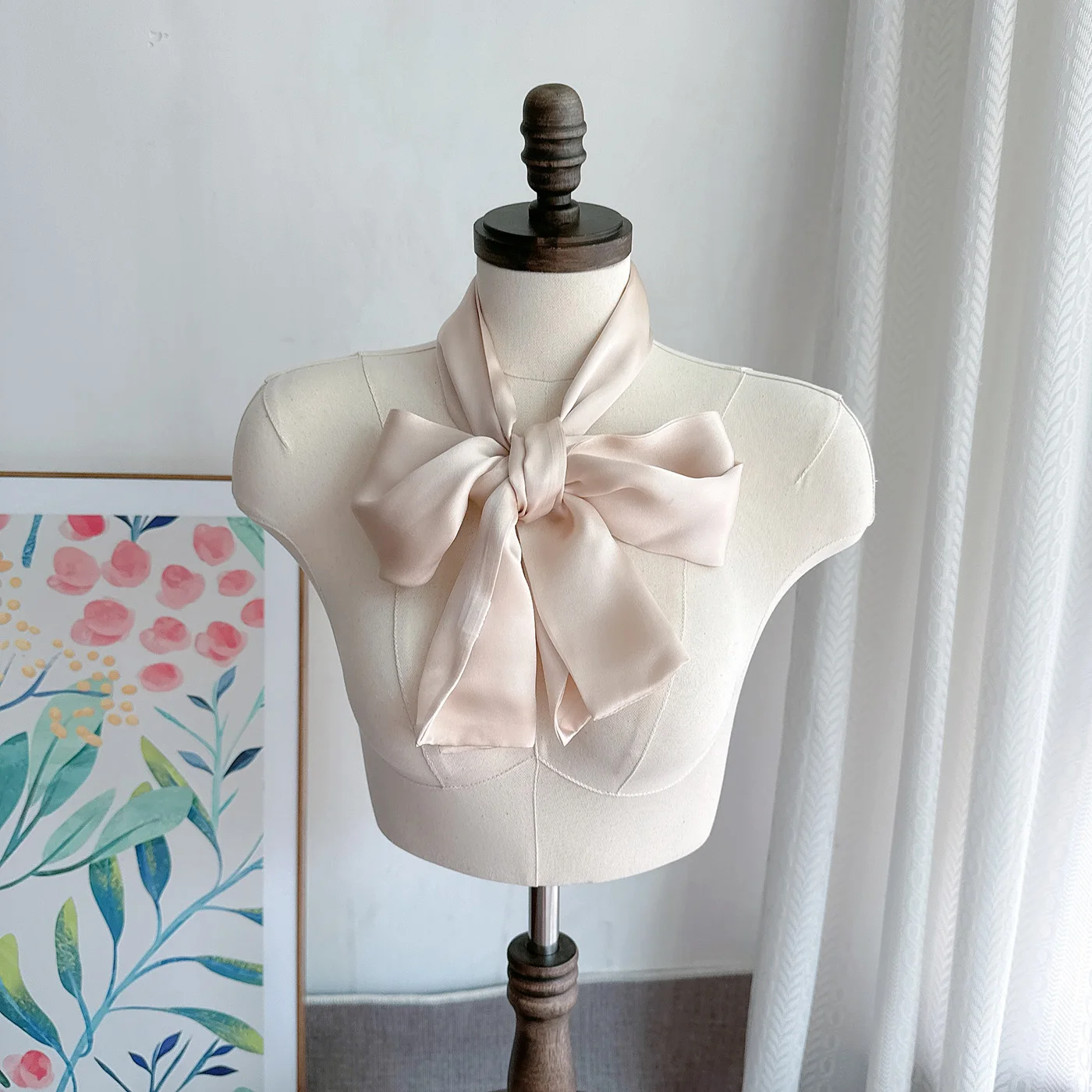 

Champagne Solid 100% Long Silk Scarf Double-Layered 12 Momme 150x16cm Women's Satin Thin Silk Neck Scarf Daily Wear Neckerchief