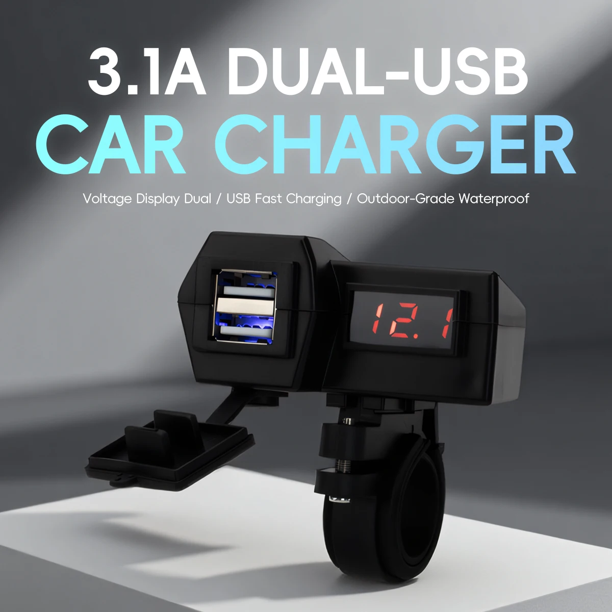 1x Motorcycle USB Fast Charger Handle Style Dual USB Socket with Switch Voltmeter Waterproof 12V Phone Power Supply Adapter Kit view 4