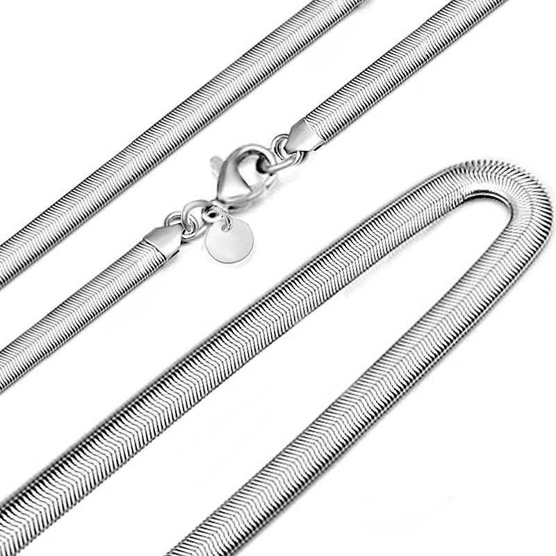 

925 Sterling Silver 6mm 16-24 inches Flat Snake Chain Fashion Necklace for Men,Women's Neck Jewelry