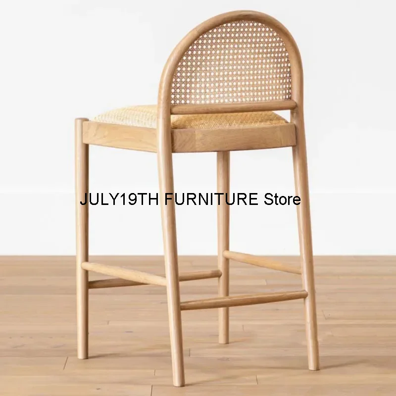 Banqueta de Rattan Tecido Nórdico, Cadeira de bar de luxo em casa Cadeiras de jantar casuais, Modern Minimalista Ash Wood High Stool