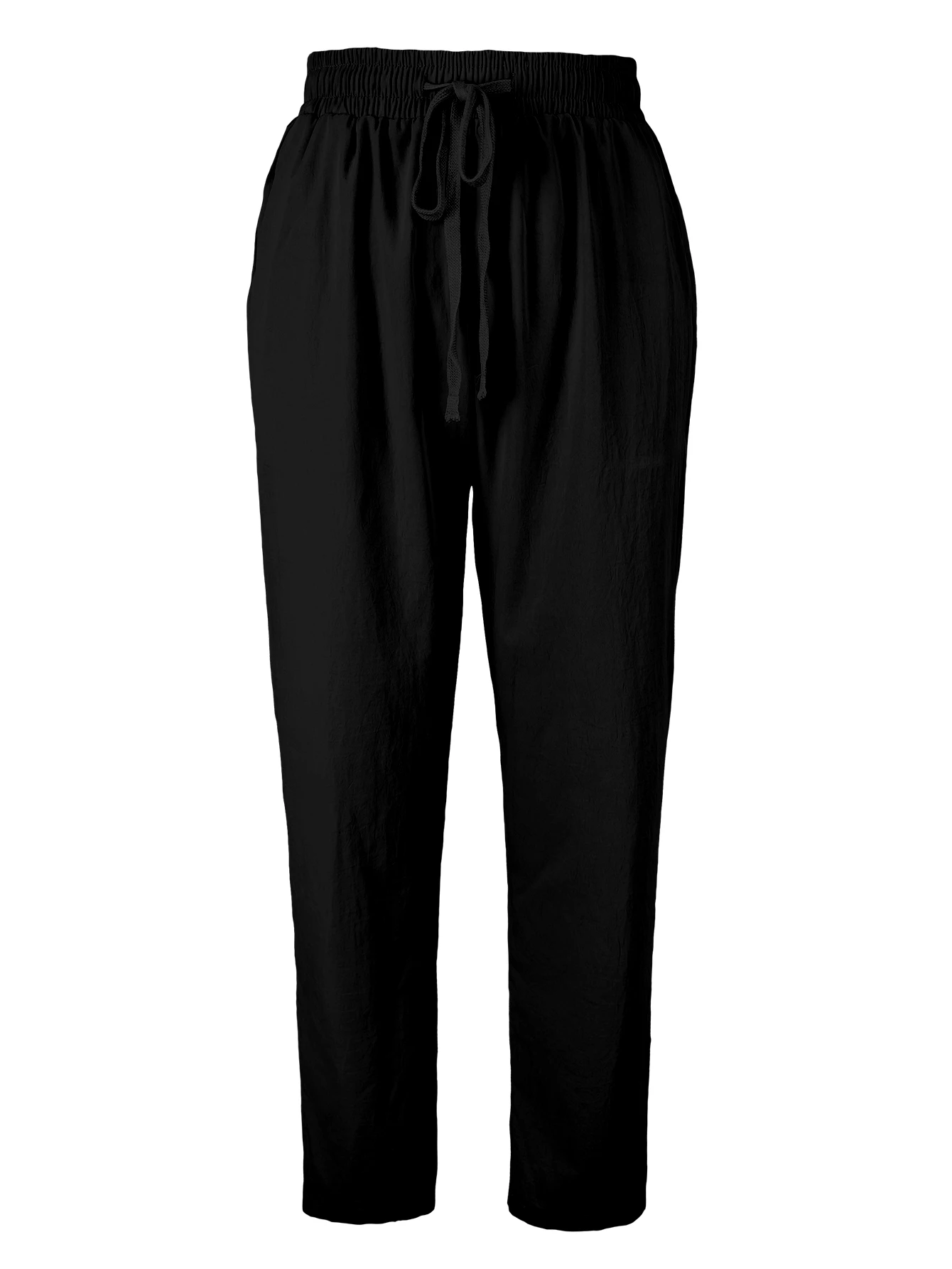 Lässige, einfarbige, lange Hosen für Damen, elastische Taille mit Kordelzug, bequeme Damenhose, hochwertige Alltagsoutfits – Detail 7