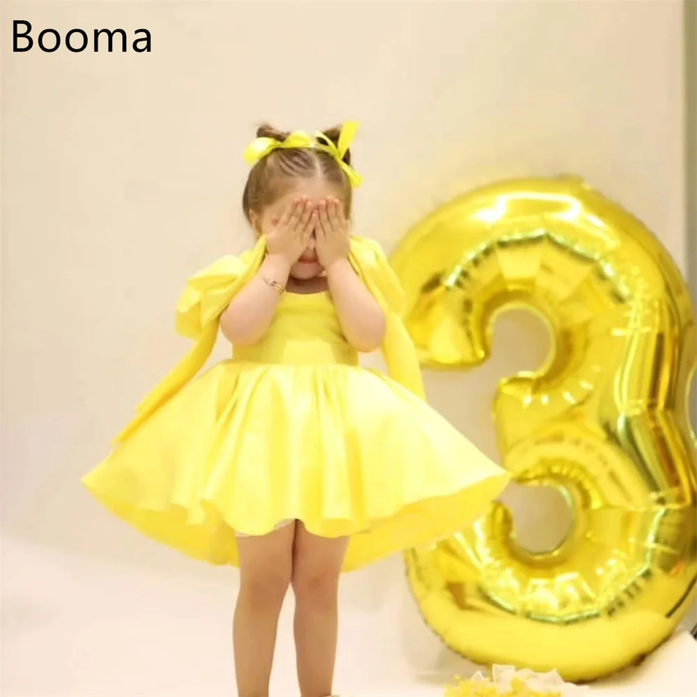 

Booma A-Line Princess Sow Yellow Flowers Princess Girl Dresses Wedding Party Dress for Kids Flowers Girls Prom Gowns Customized