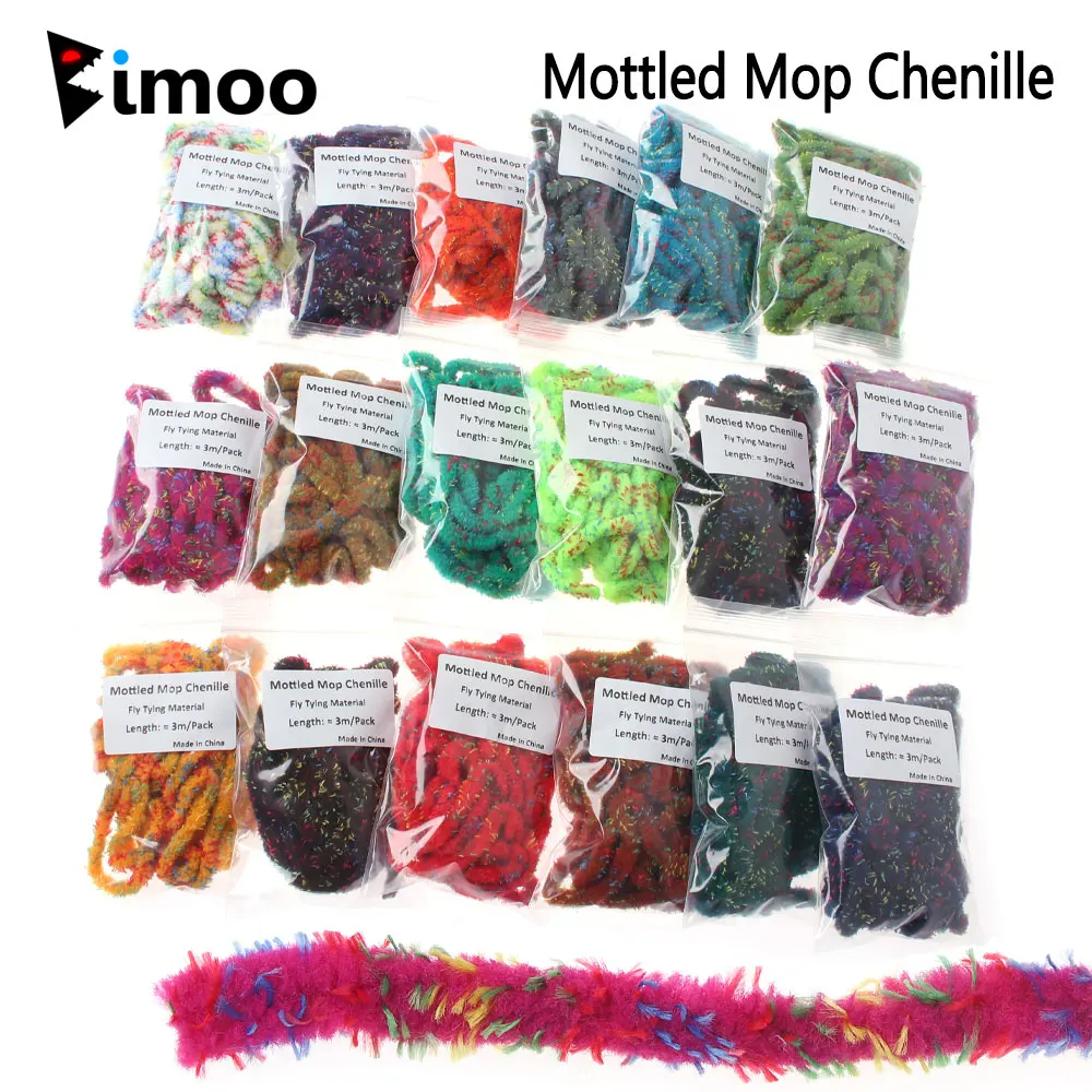 bimoo-フライフィッシング用のグリズリーモップシェニール素材ウールのブガーキンフストリーマーフライフィッシング用のパッピー18パック