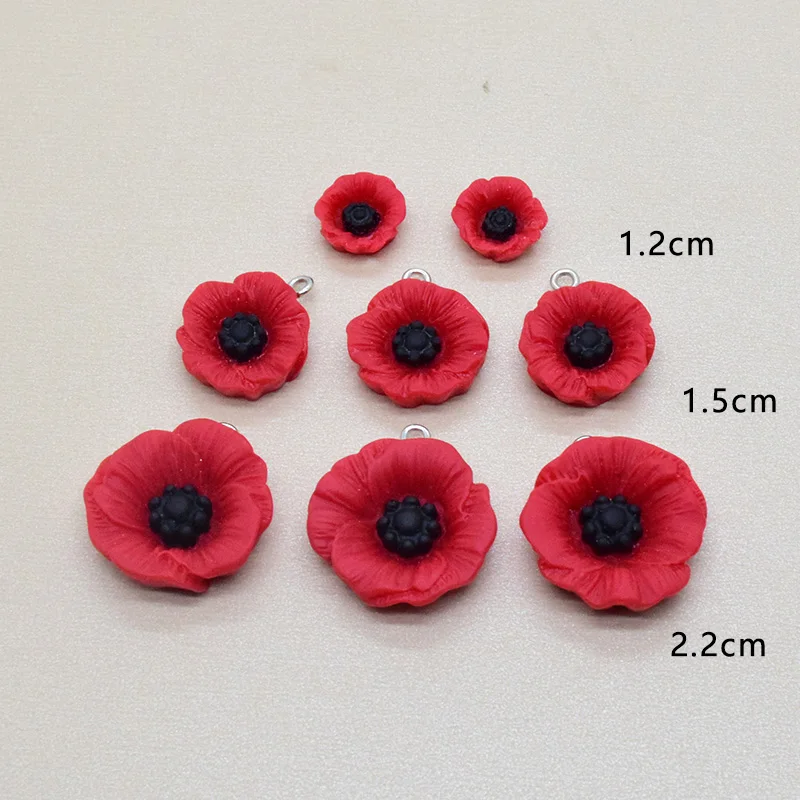 10/20pcs 12/15/22mm Poppy Flower Resin Charms Anzac Day Jewlery Charms Diy Earring Barcelet Keychain Pendant Making F504