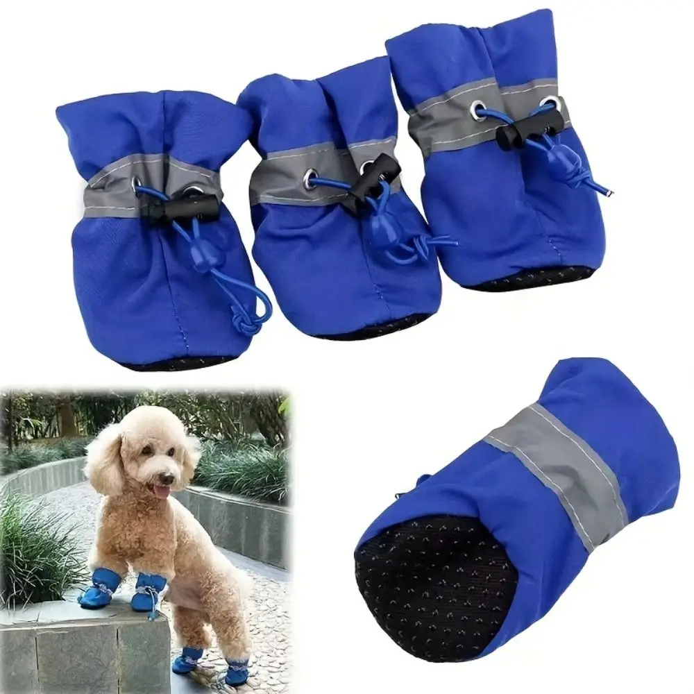 4Pcs Anti-Slip Pet Dog Shoes Anti-Scratch Waterproof Anti-slip Rain Boots Does Not Fall Off Adjustable Drawstring Dog Boots