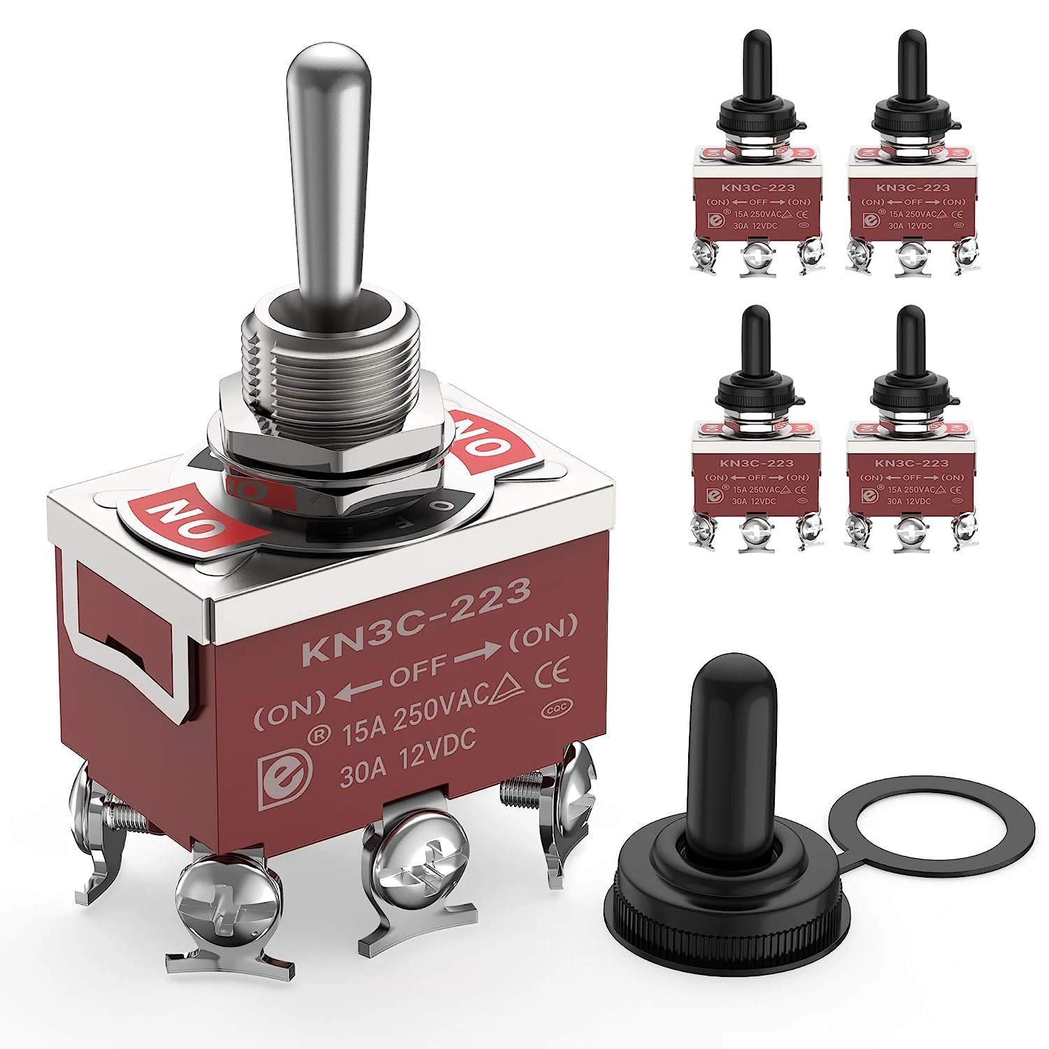 DaierTek 5PCS Chwilowy przełącznik dwupozycyjny 12V DC 3-pozycyjny 30A DPDT (ON)-Off-(ON) 6-pinowy przełącznik samochodowy z osłoną do łodzi samochodowej