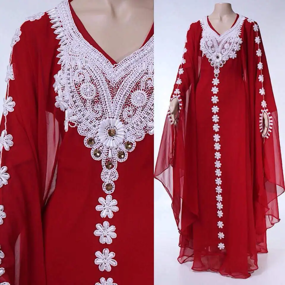 WOMEN DRESS MAROON FARASHA KAFTAN FANCY AFRICAN DUBAI ABAYA CAFTAN DRESS 56 INCHES