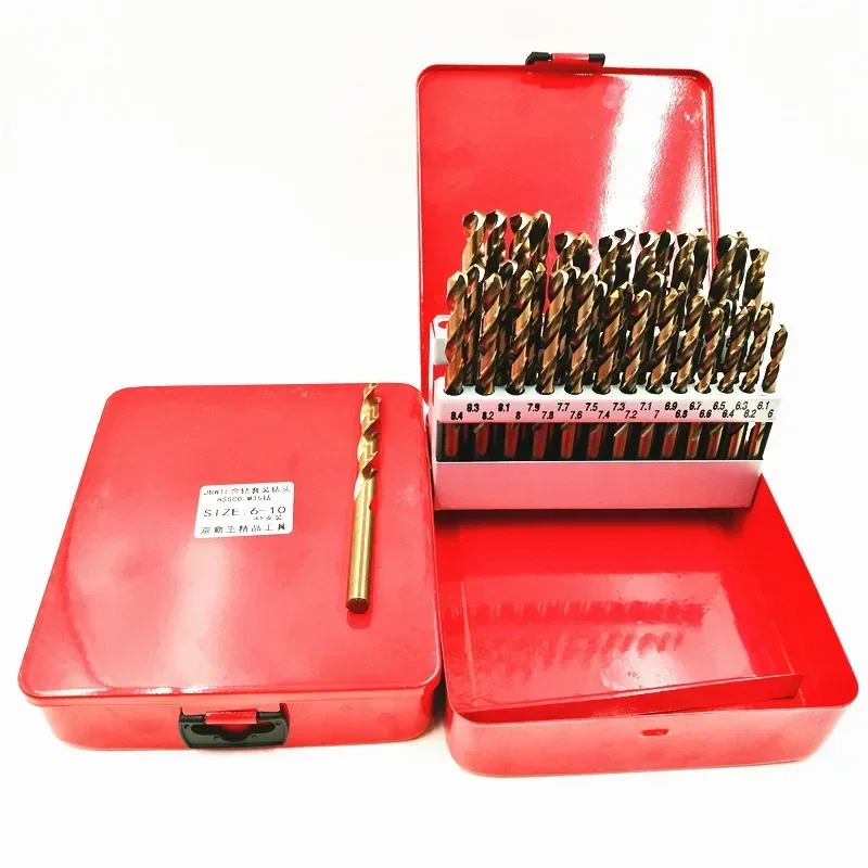 41/51 Pcs HSS M35 Cobalt Straight Shank Twist Drill Bit Set with Metal Case Power Tools Accessories for Stainless Steel Wood