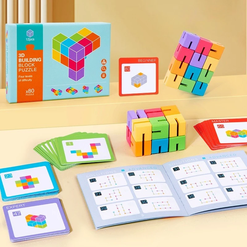 

Wooden 3D Cube Building Blocks Puzzle Logical Reasoning Spatial Thinking Early Educational Toy for Kids