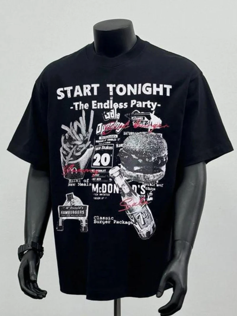 

High-quality cotton printed T-shirts for men and women in summer 2025 loose and casual round-neck short-sleeved 0718 01