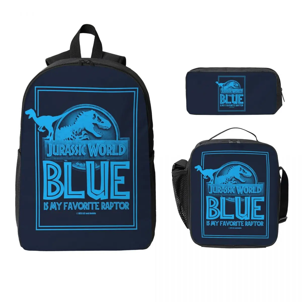 

Jurassic World-Blue Is My Favorite Raptor Backpack BookBag School Bag Computer Shoulder Bags 3ps Insulated Lunch Bag Pencil Case
