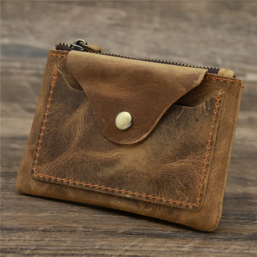 

Vintege Genuine Leather Wallet Card Holder For Male and Female Student Thickened Wallet Brown Coffee Brown Zipper Coin Bag