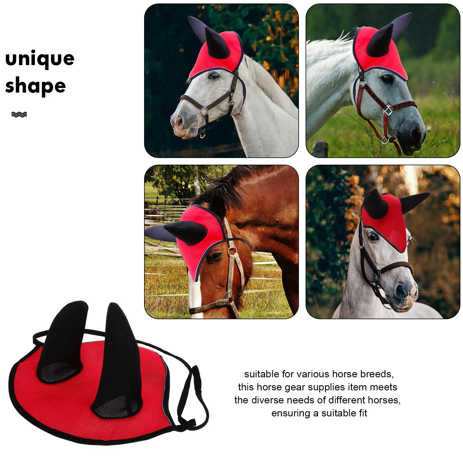 تنفس الأذن بونيه الخيول يطير قناع الحصان الأذن قناع في الهواء الطلق واقية والعتاد شبكة غطاء من القماش