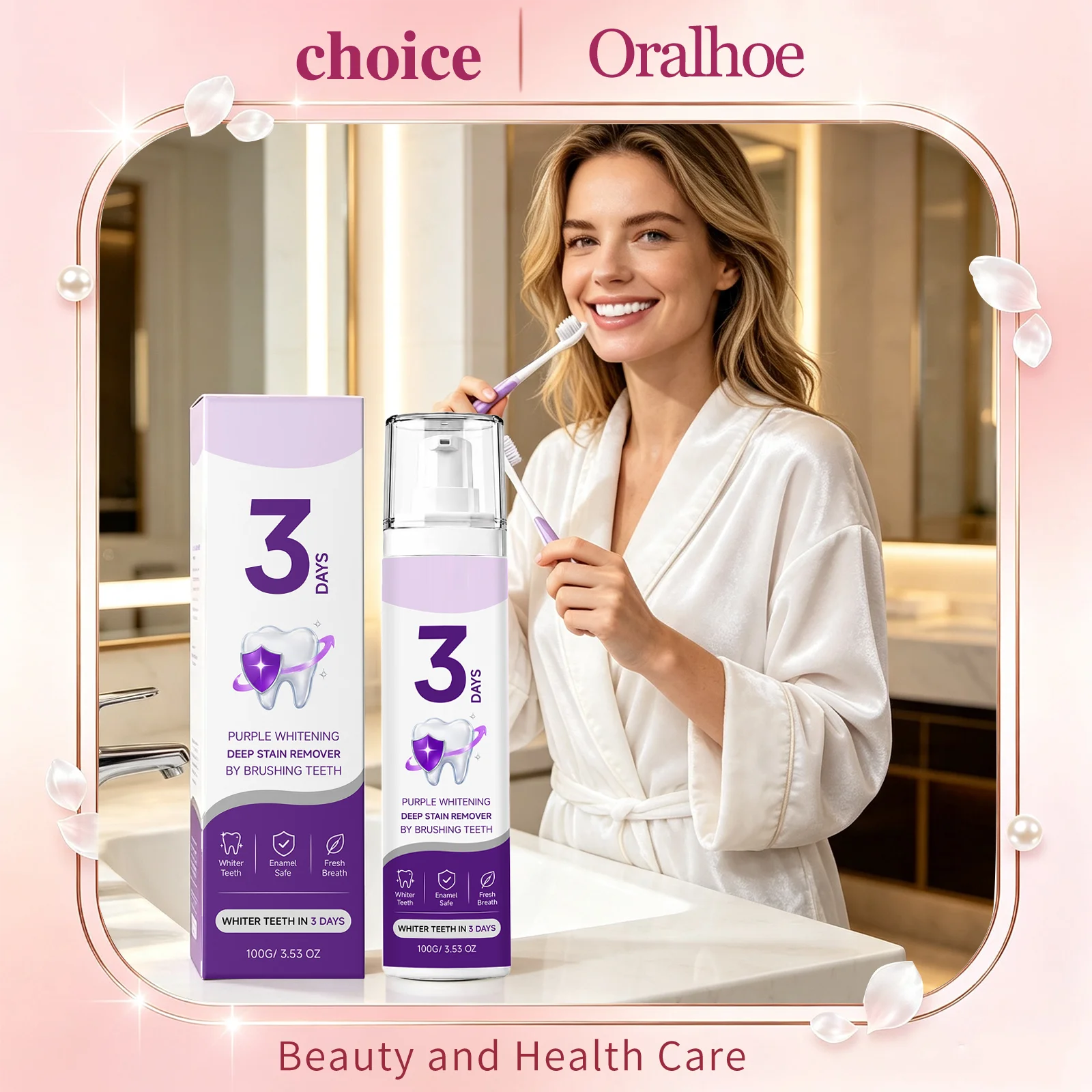 Oralhoe Purple Whitening Mousse Toothpaste Deep Oral Clean Remove Plaque Tartar Stains Fresh Breath Oral Hygiene Teeth Care Tool