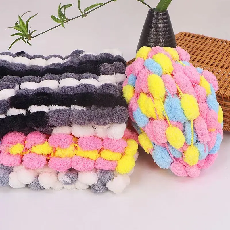 25Meters 130grams Hand-woven Large Pom Pom Yarn Ball Bean Thread Snow Pellet Crochet Scarf Blanket Mat Carpet Cushion Kennel