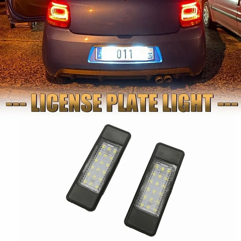 2x 車用リア18LED SMDナンバープレートライトランプ 6000K プジョー106 207 308 406 607 シトロエンC3 C4 C5 C6 C8用