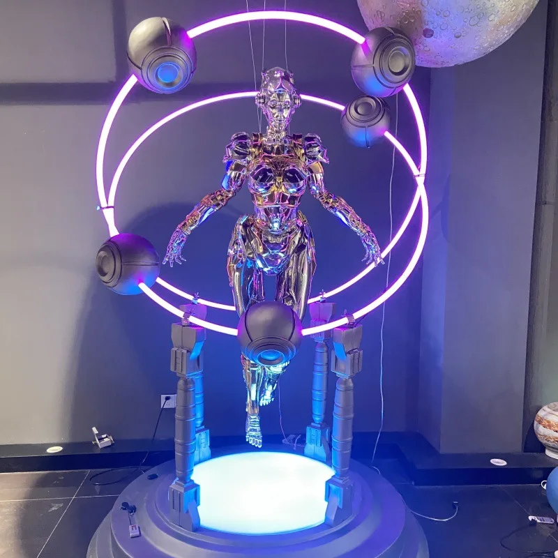 

Mechanical Ji Armor Female Robot Muse Electroplating FRP Sculpture Hotel Bar KTV Ornament Large Ornament