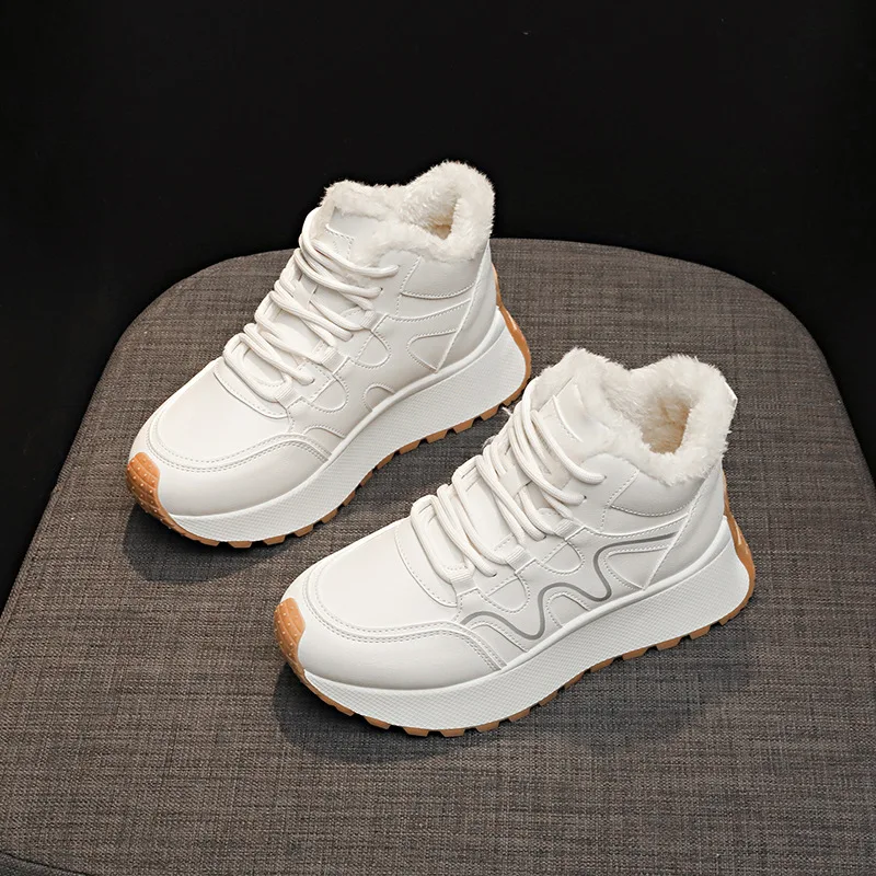 

Зимние женские ботинки на толстой подошве, утепленные флисом, повседневные, с круглым носком, на плоской резиновой подошве