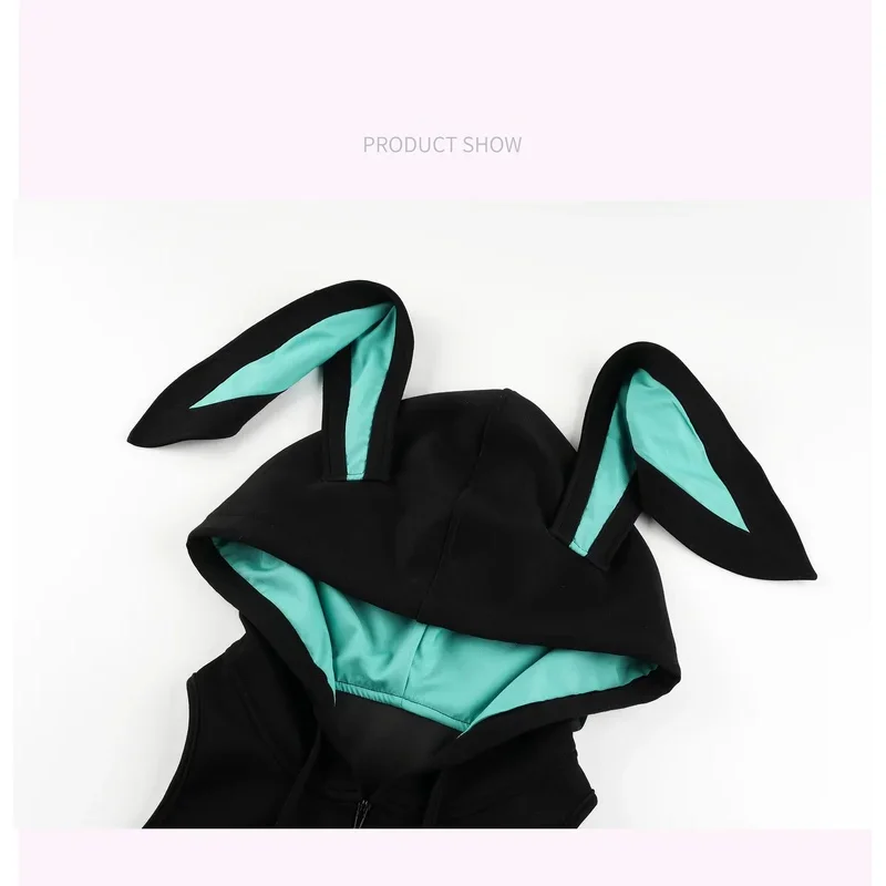 Anime japonés lindo conejo oreja Sudadera con capucha mono conejito ajustado niñas trajes de juego de rol ropa interior disfraz de Halloween 2025 ty'4