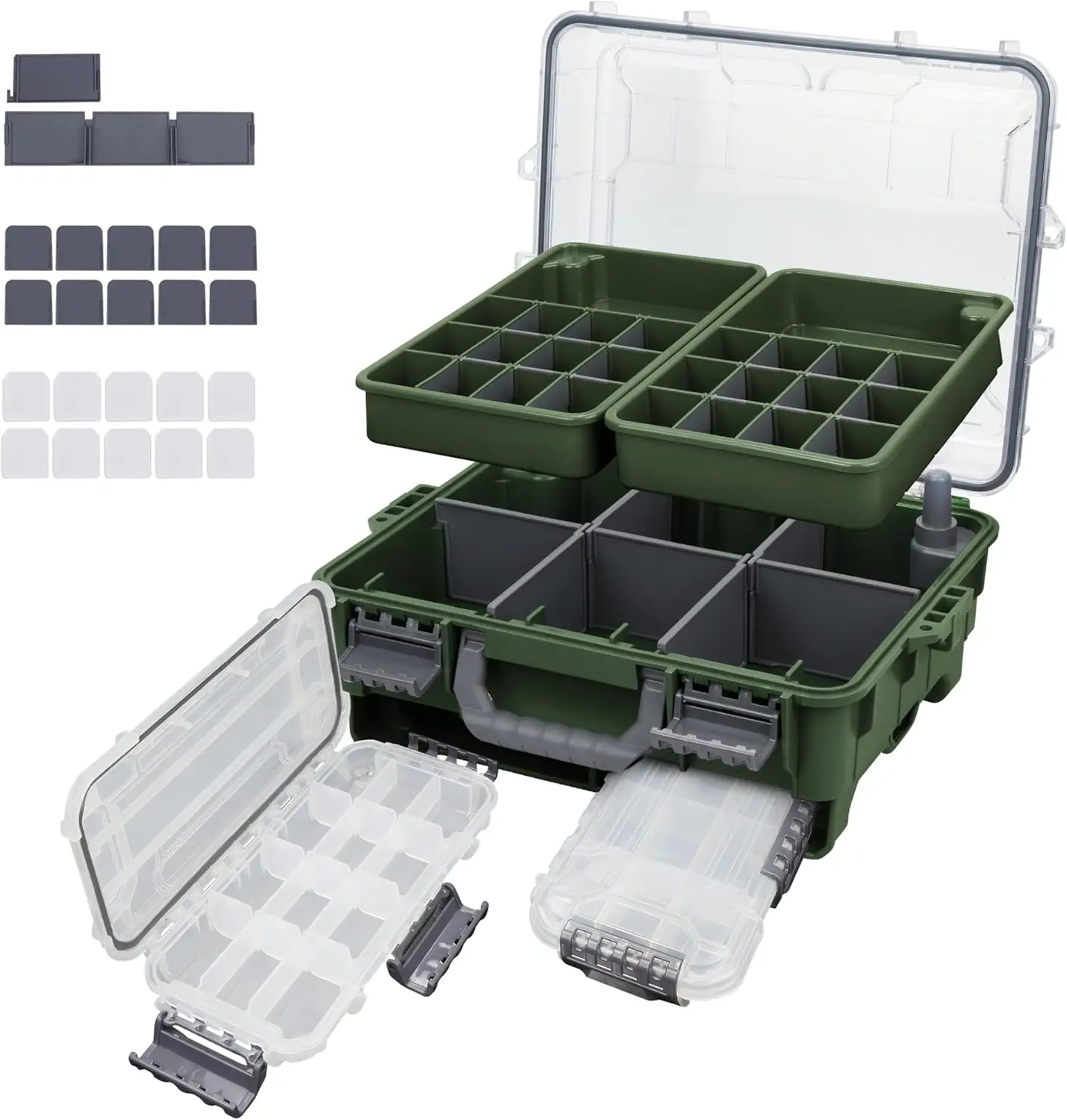

Waterproof Fishing Tackle Box with Removable Trays, Large Storage Organizer for Lures and Gear, Gifts for Men Women