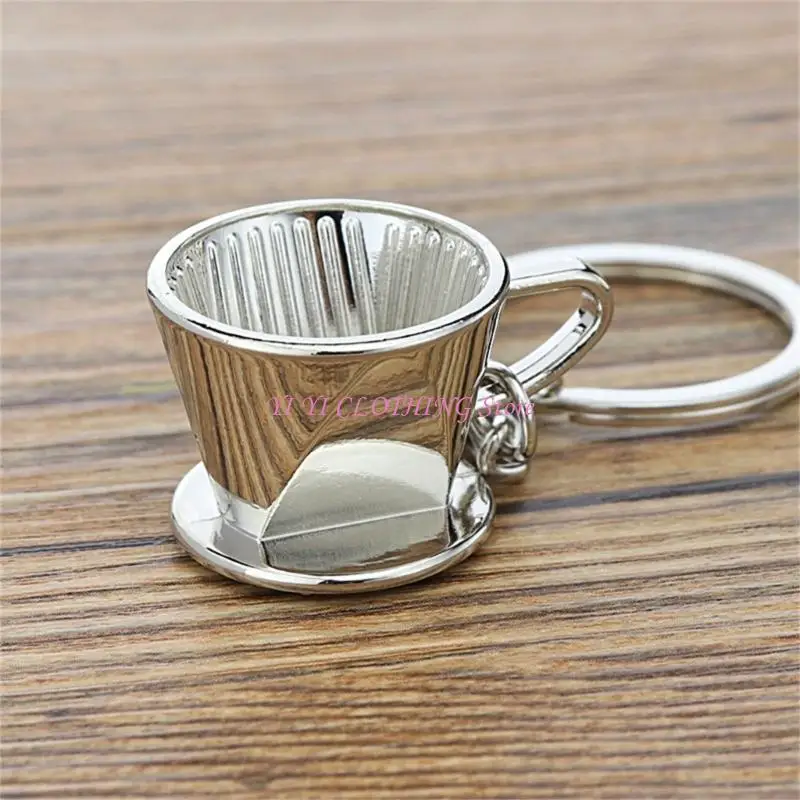 N5KF Practical Metal Keychain with Miniature Coffee Tool Metal Keyring Accessory Coffee Tool Bag Pendant for Coffee Devotees