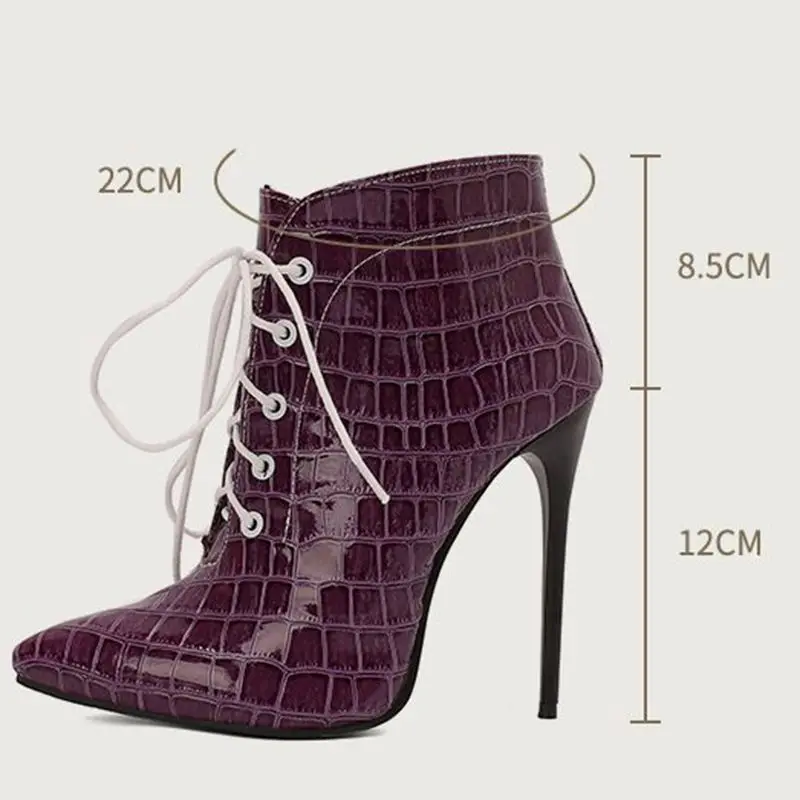 SIMLOVEYO 2024 Women Ankle Boots Pointed Toe Stiletto 12cm Lace Up 46 47 48 Party Dating Booties