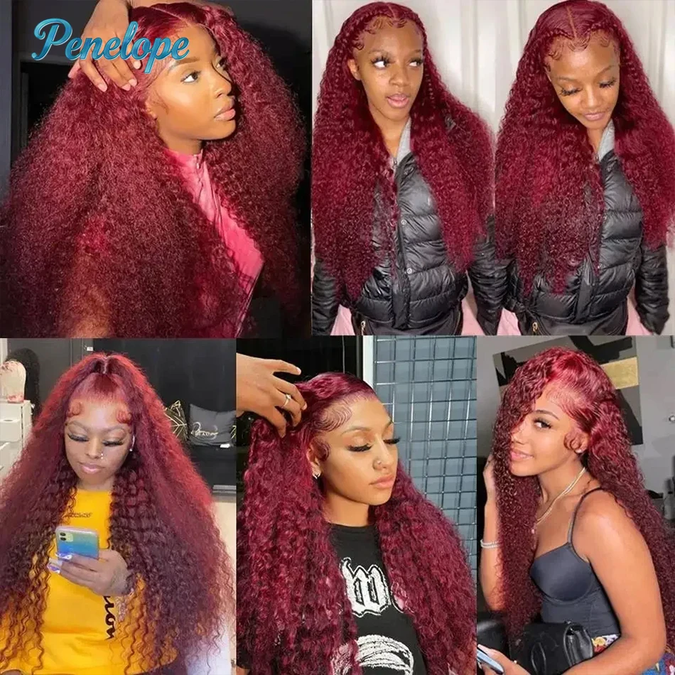 99J Burgundy 200% 13x4 HD Lace Front Wigs Human Hair Wine 30 36 Inch Deep Wave Brazilian Colored Curly 13x6 Lace Frontal Wig image 5