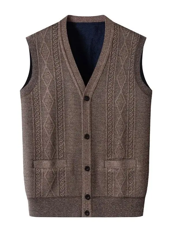 

Мужской теплый вязаный жилет с V-образным вырезом, облегающий, однотонный, модный, из полиэфирного волокна, универсальный, на все сезоны