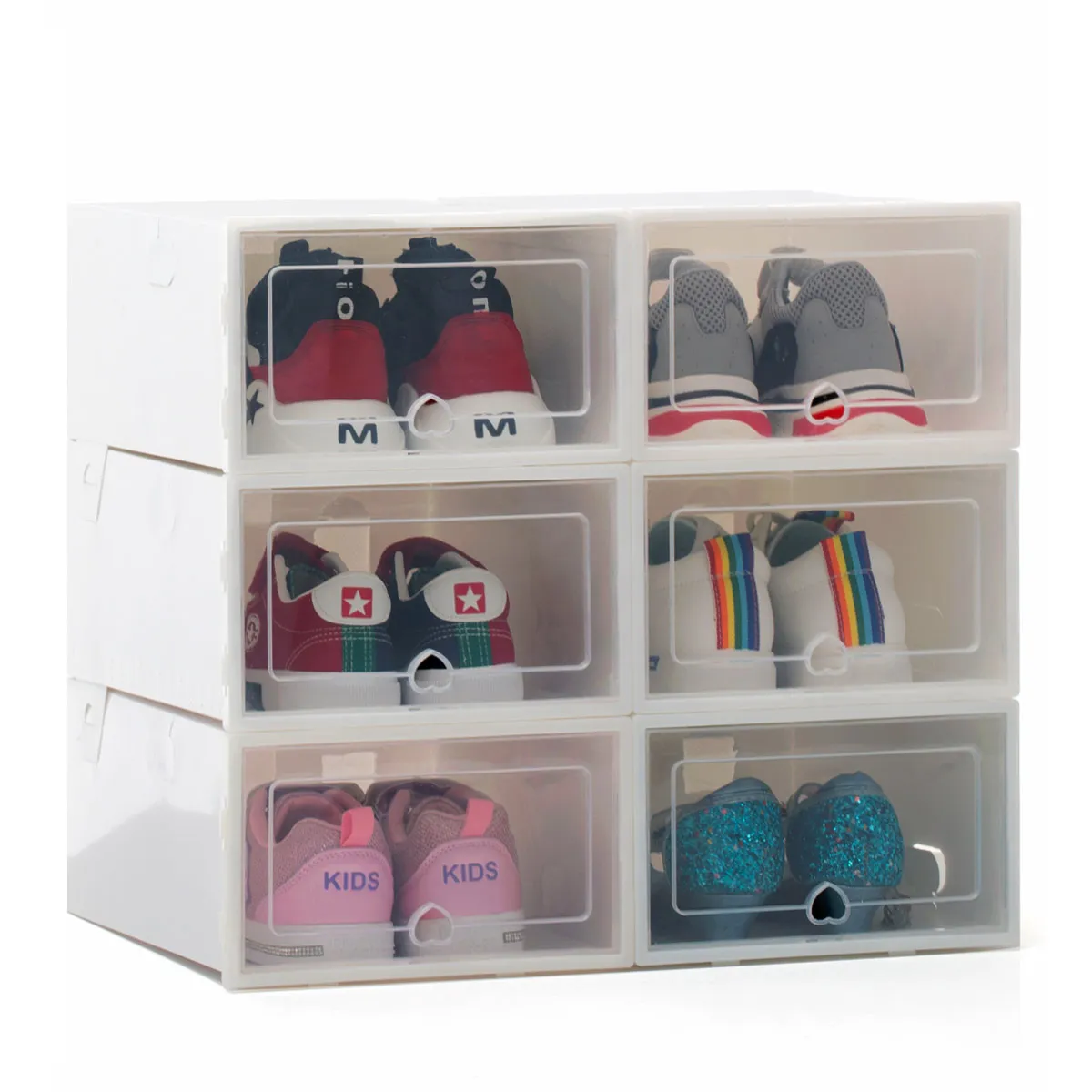 6pcs Transparent Shoe Box Shoes Organizers Plastic Thickened Foldable Dustproof Storage Box Stackable Combined Shoe Cabinet Sale