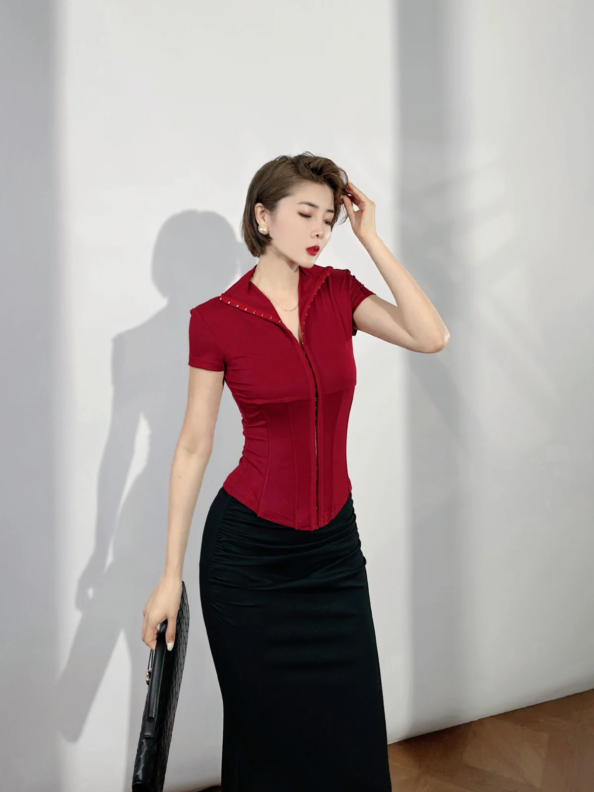 

Футболка-рубашка XULU Original из легкого хлопка, однотонная, с пуговицами, с коротким рукавом, простая, сексуальная, приталенная, с эффектом утяжки на талии