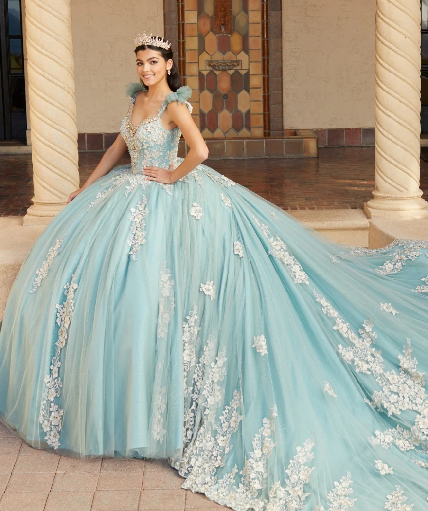 

Customized Mint Blue Ball Gown Quinceanera Dresses Lace Appliques Beading Sweet 15 16 Dress Vestido De 15 Quinceañeras YQD148