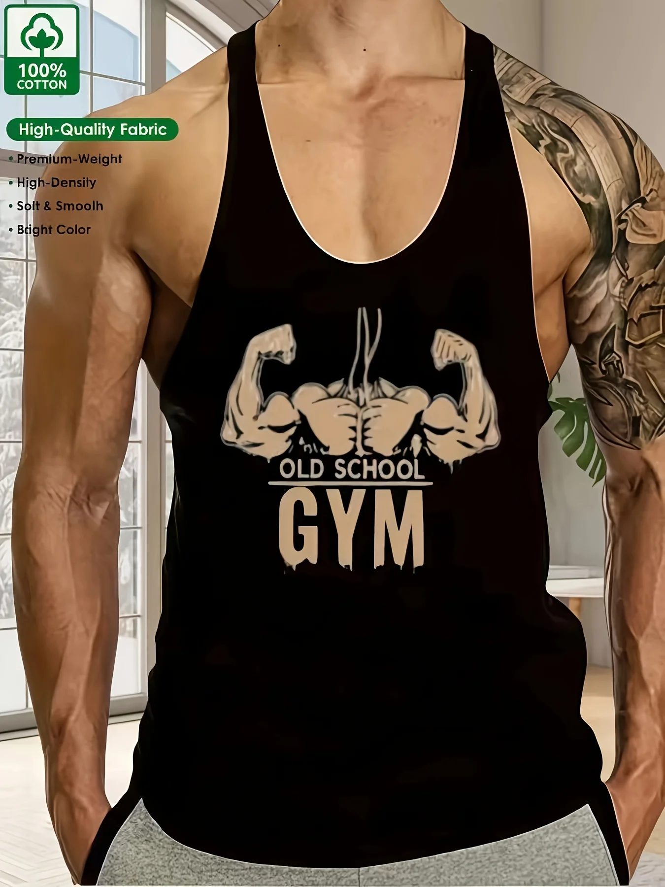 2026 Men's Cotton Gym Tank Top Old School GYM Muscle Print Bodybuilding Stringer Sleeveless Breathable Workout Singlet