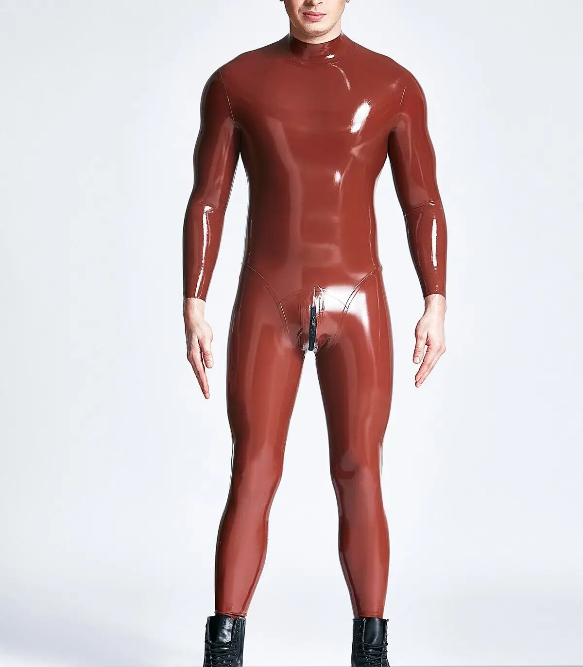 

Fashion Gummi Black Men's Latex Rubber Catsuit Latex gummi catsuit neck entry catsuit with socks latex bodysuit 0.4mm