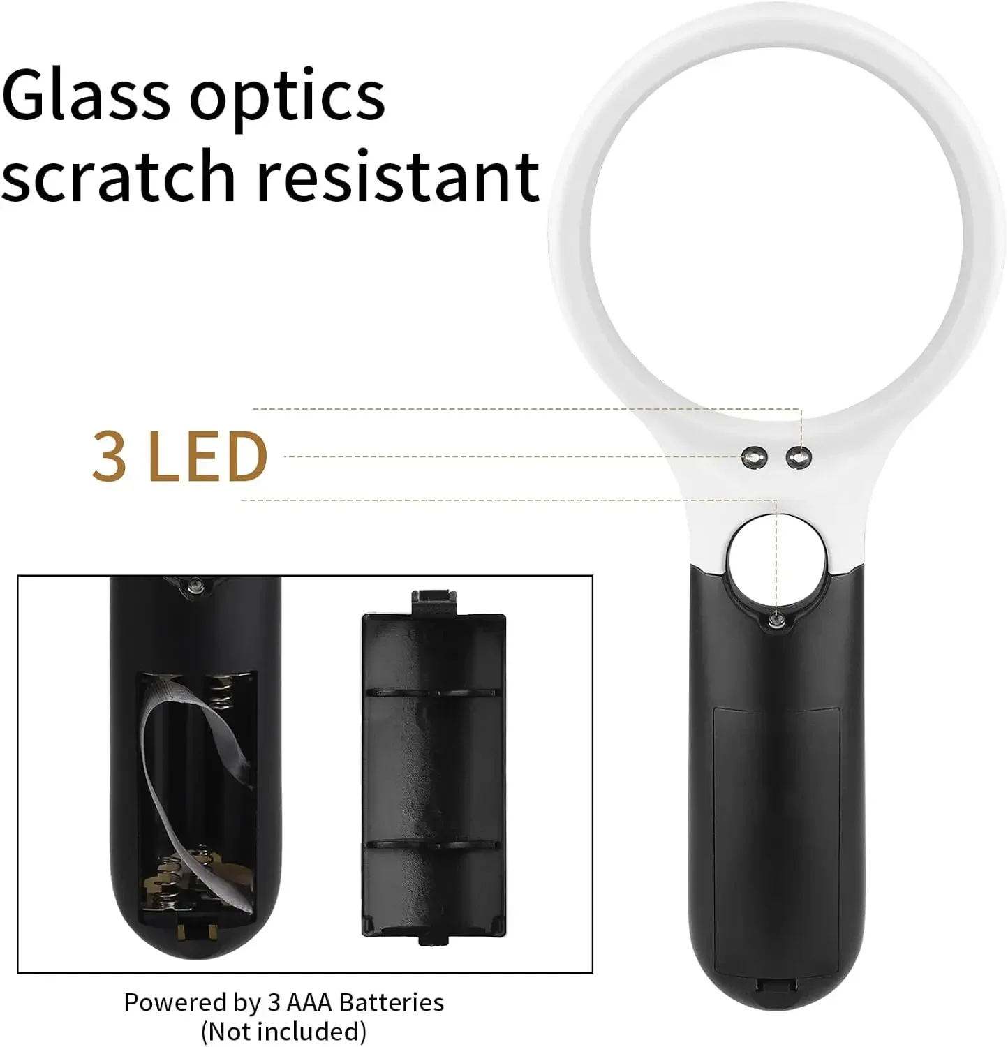 

Magnifying Glass for Elderly Newspaper Reading Magnifier Repair Tool Portable Handheld Magnifying Glass with 3 LED Light 3X 45X