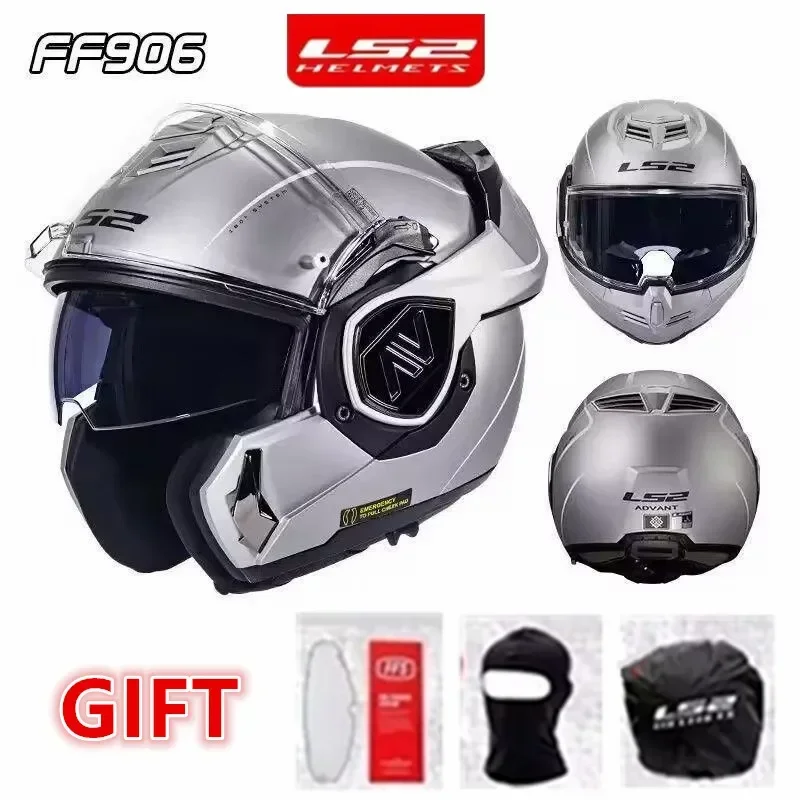 LS2 Motorcycle Helmet with Rear Flip Over Full Face, Dual Lens, Men's and Women's Motorcycle All Season Anti Fog FF906