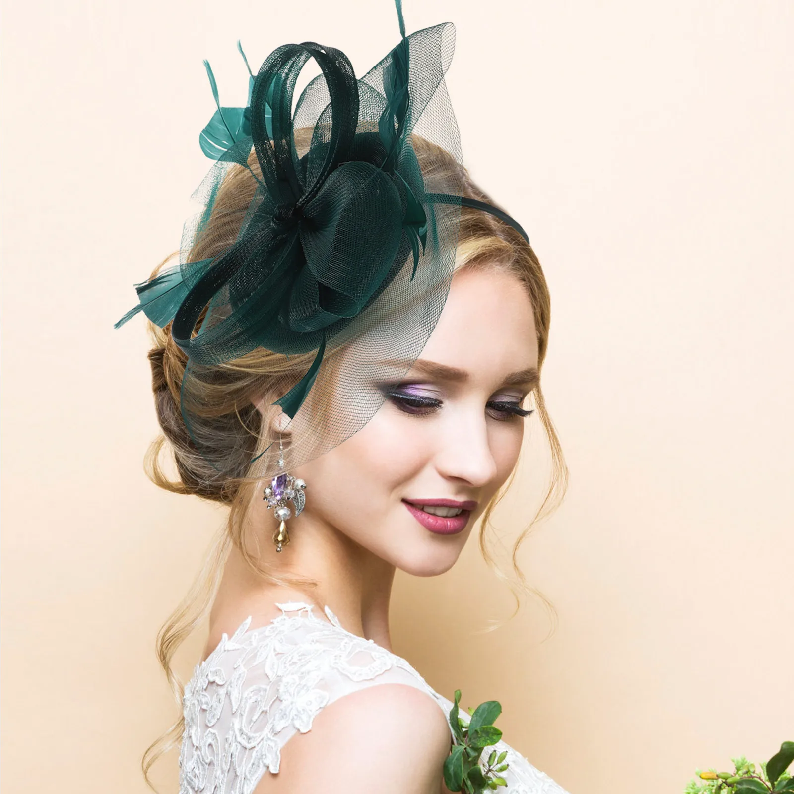 

Elegant Gauze Fascinator Hat Women Headband Wedding Banquet Tea Party Lightweight Durable Artificial Plume Mesh Design Retro