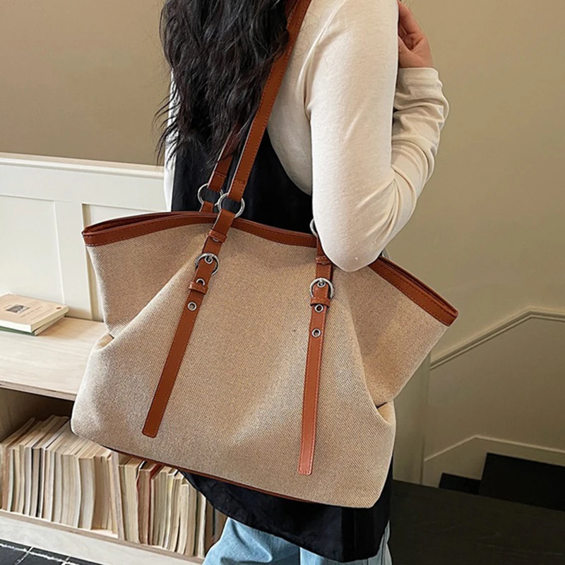 

Vintage Retro Large Capacity Tote Bag Fashion Commuter Shoulder Handbag College Student Casual Shopper Bag Multi-pocket Design